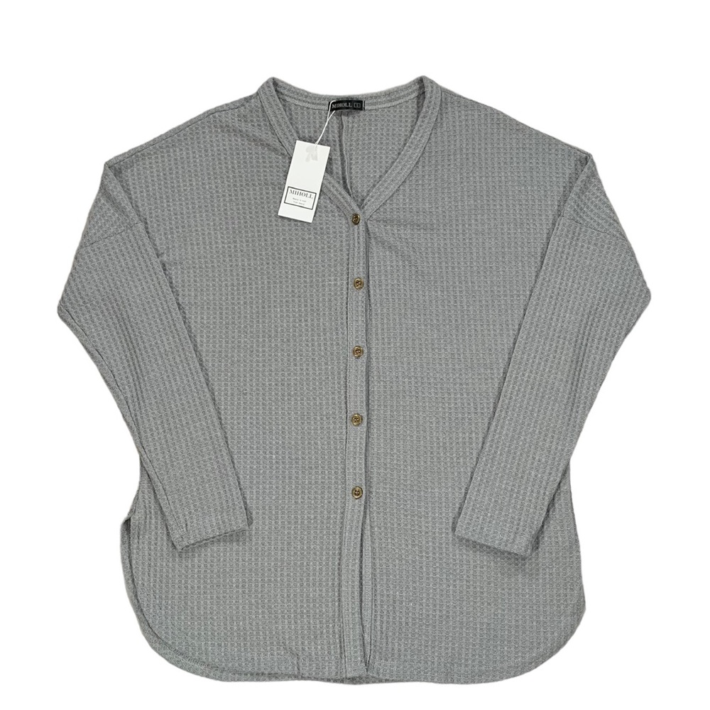 Miholl WMS Grey Oversized Long Button Up Long Sleeve Cardigan Sweater Size Small